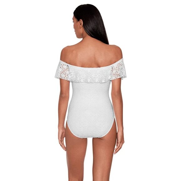 LAUREN RALPH LAUREN Crochet Ruffle Off-the-Shoulder One-Piece Swimsuit - Size 14 - Picture 3 of 3